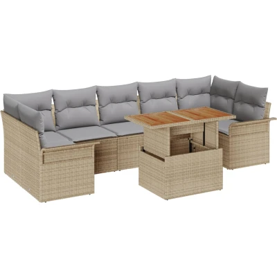 Afbeelding van vidaXL 8 delige tuinbankenset met kussens beige poly rattan