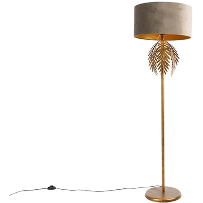Afbeelding van QAZQA Vintage vloerlamp goud met velours kap taupe 50 cm Botanica