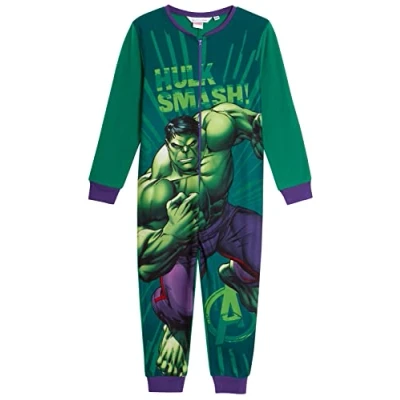 Afbeelding van Marvel The Incredible Hulk Onesie Voor Jongens Fleece Pyjama All In One Slaappak Kinderen Pjs Nachtkleding met Rits Loungewear, Groen, 3 4 jaar
