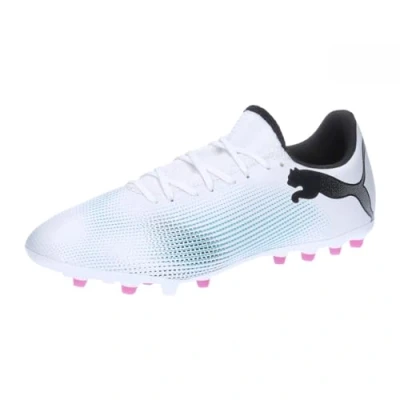 Afbeelding van Puma Future 7 PLAY MG Voetbalschoenen met kunststof noppen, Heren, Maat: 46, White/black/poison pink Kunststof/ textiel