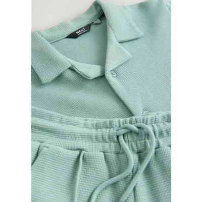Afbeelding van Next Regular FIT Textured Revere Collar Short Sleeve SET Shorts voor kinderen, Maat: 116, Mineral blue
