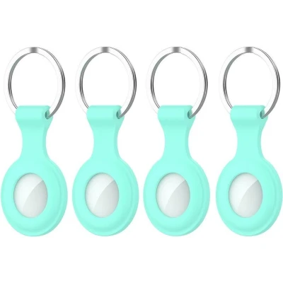 Afbeelding van 4 Pack Siliconen Hoesje geschikt voor Apple Airtag Sleutelhanger Turquoise