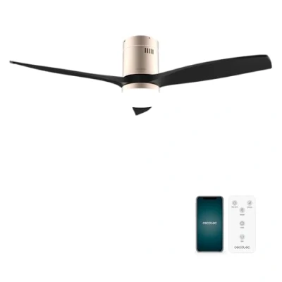 Afbeelding van Cecotec Plafondventilator EnergySilence Aero 5600 Aqua GoldBlack Connected van 40 W en 52, Wifi, Afstandsbediening, IP44 bescherming, Licht, 6 snelheden, 3 bladen, winter zomer modus timer 8 u.