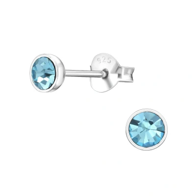 Afbeelding van JoyS Zilveren 4 mm oorbellen blauw kristal oorknoppen
