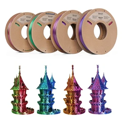 Afbeelding van ERYONE Dual Color Silk PLA filament 1,75 mm, 3D printerfilament +/ 0,03 4 x 250 g (1 kg) / verpakking, blauw/groen, rood/blauw, paars/goud
