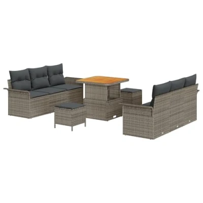 Afbeelding van vidaXL 9 delige Tuin Sofa Set met Kussens Grijs Poly Riet Acacia