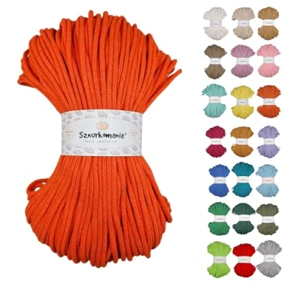 Afbeelding van Gevlochten katoenen koord, 5 mm, 100 m, 46 kleuren, gehaakt macramégaren, premium garen, macramétouw, Sznurkomania (oranje)