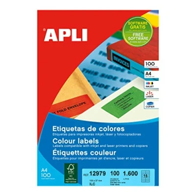 Afbeelding van Apli Gekleurde Etiketten Ft 105 X 37 Mm (b H), Groen, 1.600 Stuks, 16 Per Blad, Doos Van 100 Blad Etiket