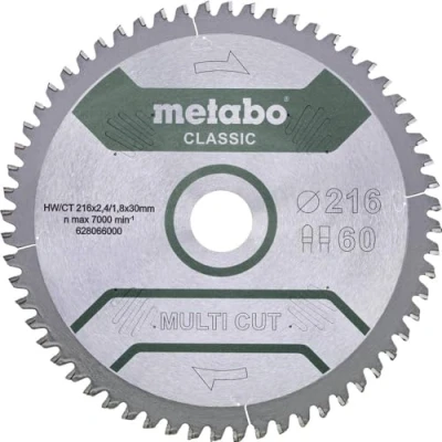 Afbeelding van Metabo MULTI CUT CLASSIC 628666000 Cirkelzaagblad 254 x 30 1.8 mm Aantal tanden: 60 1 stuk(s)
