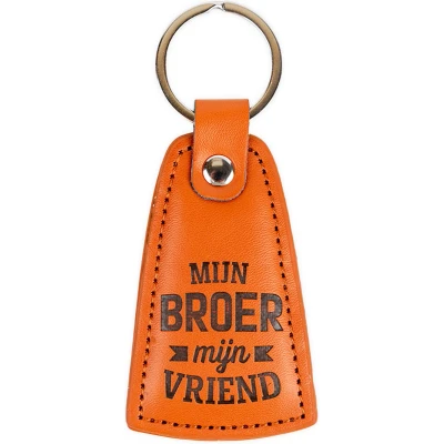 Afbeelding van Sleutelhanger Imitatieleer Bruin Mijn broer vriend