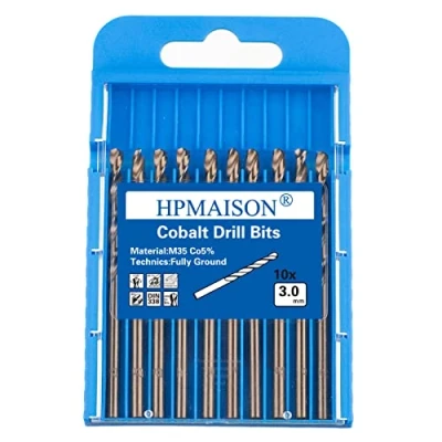 Afbeelding van HPMAISON 10 stks M35 HSS Goud Kobalt Jobber Boor Set, Metrische Hoge Snelheid Staal Twist Set 3mm x 63mm voor het Boren van Roestvrij &amp; Hard Stalen, Gietijzer, Koper, Aluminium, Hout Plastic