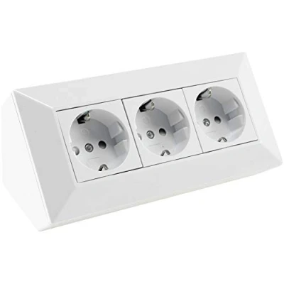 Afbeelding van ChiliTec Stekkerblok, 3 voudig, keukenstopcontact, 250 V, x geaard stopcontact, hoekstopcontact voor keuken, kantoor, werkplaats, wit