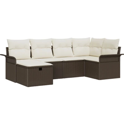Afbeelding van vidaXL 6 delige Tuin Sofa Set met Kussens Bruine Poly Rattan