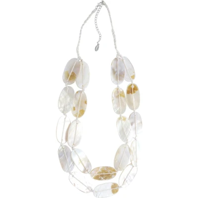 Afbeelding van Behave Gevlochten lange ketting dames met witte crème kleurige schelpen