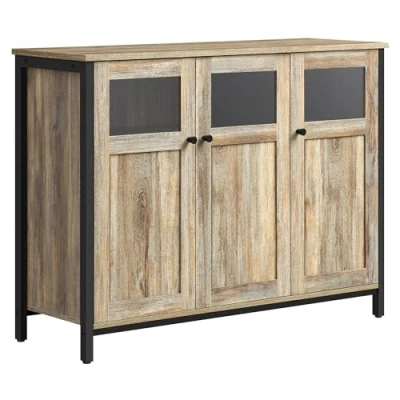 Afbeelding van VASAGLE dressoir keukenkast opbergkast met glazen deuren voor woonkamer keuken eetkamer stalen frame industriële stijl turkoois bruin inktzwart LSC099B60