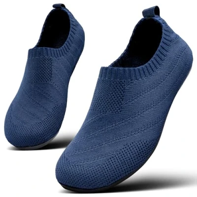 Afbeelding van Sosenfer Pantoffels voor dames en heren, comfortabele platte pantoffels, antislip, gezellige sloffen, uniseks, donkerblauw, 43 EU