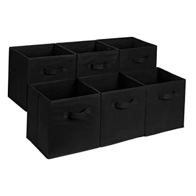 Afbeelding van Amazon Basics Opbergkubus, opvouwbaar, stof, organizer, met handgrepen, set van 6, effen zwart, 33 x cm