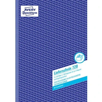 Afbeelding van Leveringsbon met ontvangstbewijs A4, 1ste, 2de en 3de blad bedrukt, blauw papier