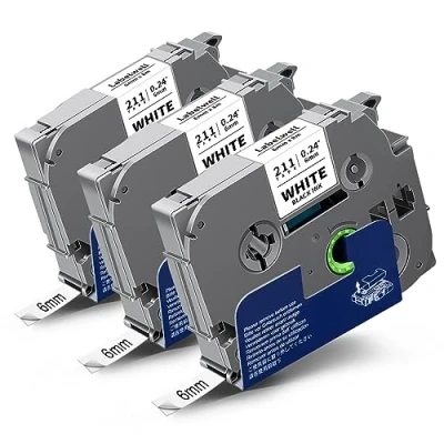 Afbeelding van 3x Labelwell 6 mm x 8 m zwart op wit labeltape compatibel met Brother TZe 211 TZe211 TZ Tape voor P touch PT E110 1000 D400VP H105 D210VP PTH110 D600VP H107B PTH100LB H100R