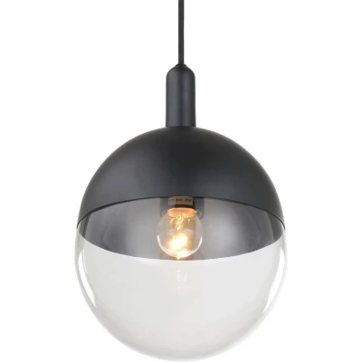 Afbeelding van Lucande hanglamp 1licht glas, metaal H: 27.5 cm E27 helder, zwart
