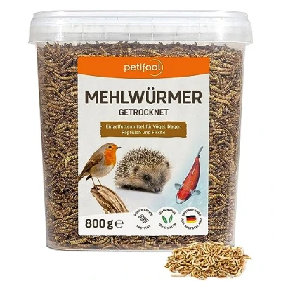 Afbeelding van petifool meelwormen, 800 g, gedroogde gezonde insectensnack voor schildpadden, vissen, vogels, reptielen en knaagdieren