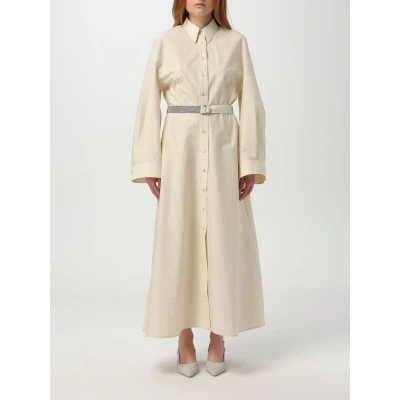 Afbeelding van Elegant Long Sleeve Button Down Maxi Dress with Belt Wo Beige