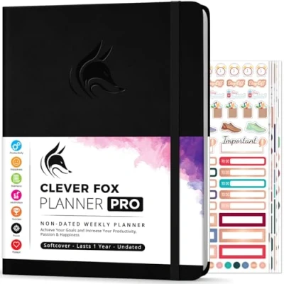 Afbeelding van Clever Fox Planner PRO Wekelijkse &amp; maandelijkse Life om de productiviteit, het tijdmanagement en behalen van uw doelen te verhogen Organizer, Ongedateerd, A4 Formaat Zwart