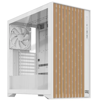 Afbeelding van NEWWAY 2024 Nieuw NW1 PC behuizing met houten voorkant Midtower compatibel ATX/Micro ATX/ITX Type C USB Inclusief ventilatoren 3x140MM PWM Zijpaneel Getemperd glas (wit)