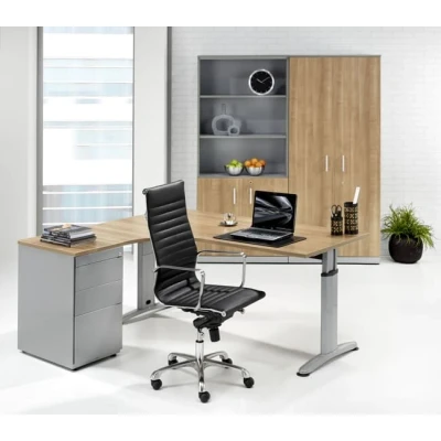 Afbeelding van Hoogte verstelbare T poot wingbureau Work breed 180CM diep 120CM bladkleur Robson Eiken framekleur Wit (RAL9010) wingzijde Links