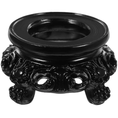 Afbeelding van kristalbol, standaard, hout, houten houthouder, houder, hars, kristallen bolhouder, sokkel, glashouder voor glazen bol, ruwe kristallen, stenen, zwart, 8 cm