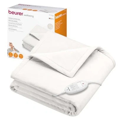 Afbeelding van Beurer HD 75 Warmtedeken Test: zeer goed 180 x 130 cm 6 Warmtestanden Luxe elektrische bovendeken Automatische uitschakeling Fleece Machinewasbaar 3 Jaar garantie Wit