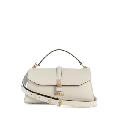 Afbeelding van GUESS Handtas Schoudertas Queensland Top Handle Flap Bag Cream White / Taupe Crème