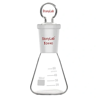 Afbeelding van stonylab Glas 24/40 Erlenmeyer kolf met Stop, 50 ml Borosilicaatglas Zware Wandkolf Standaard Tapervormige Buitenste Gewricht en Glazen Stop