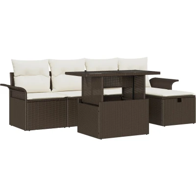 Afbeelding van vidaXL 6 delige tuinbankset met kussens Bruin Poly Rattan