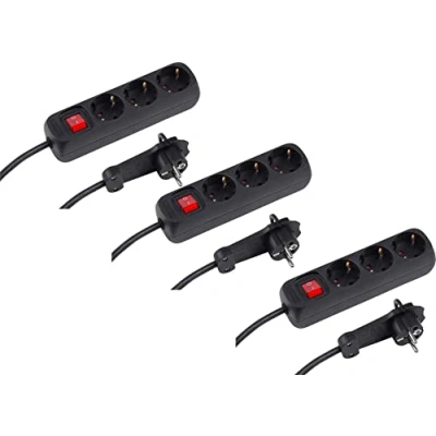 Afbeelding van Meister Stekkerdoos 3 voudig stuks extra platte stekker 2 m kabel zwart IP20 voor binnen verlichte schakelaar/meervoudige stekkerdoos/stekkerdoos met / 7430580