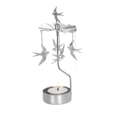 Afbeelding van Pluto Produkter Waxinelichthouder Rotary Draaiend Zwaluw Zilver Ø7x17cm