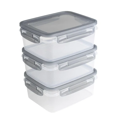 Afbeelding van Sunware Club Cuisine set van 3 Diepvriesbakjes met clips 1,2 liter transparant/grijs