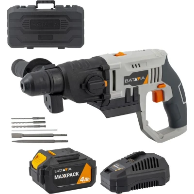 Afbeelding van Boorhamer SDS+ 18V Incl. 4,0 Ah Accu / 2,4 Oplader Geschikt voor boren en beitelen in steen, beton, baksteen metselwerk Maxxpack