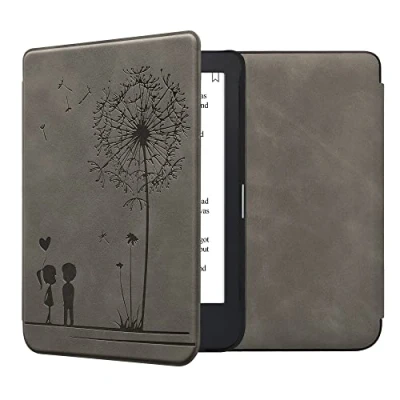 Afbeelding van kwmobile e reader hoesje compatibel met Kobo Clara 2E Kunstleren ereader cover stand Paardenbloemen Liefde in grijs