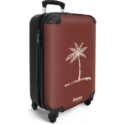 Afbeelding van NoBoringSuitcases.com® Handbagage koffer lichtgewicht Reiskoffer trolley Rood met witte palmboom Rolkoffer wieltjes Past binnen 55x40x20 en 55x35x25