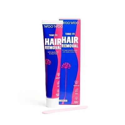 Afbeelding van WooWoo Tame It! Natuurlijke Intieme Ontharingscrème Pijnloze Veganistische Haarverwijderaar voor Gevoelige Huid Ontharingsmiddel Genitaliën, Bikini, Benen &amp; Bips Crème met Aloë Ver 50ml