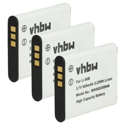 Afbeelding van 3 x vhbw batterijset 600mAh compatibel met camera Pentax Optio X70, WG 1, 1 GPS, 2, i10, RZ10, RZ18