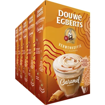 Afbeelding van Douwe Egberts Verwenkoffie Latte Caramel Oploskoffie 5 x 8 zakjes