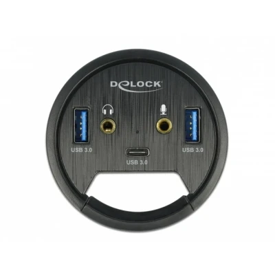 Afbeelding van Delock 3 Port In Desk Hub USB 1 x Type C™ and 2 A + HD Audio Ports