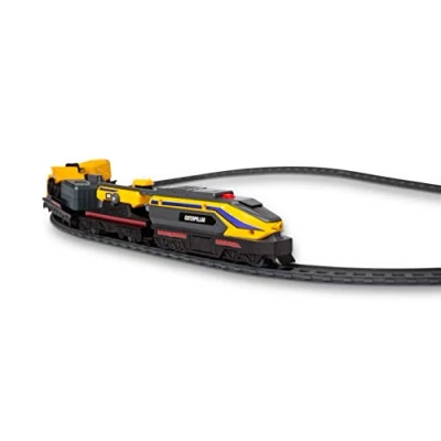 Afbeelding van CAT Bouwspeelgoed, Little Machines Power Tracks Batterij aangedreven treinset, motor met werkende koplamp, 3 railauto&#039;s, kraan, 2 magnetische vrachtcontainers en vrachtwagens voor