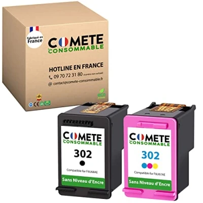 Afbeelding van COMETE, Gemaakt in Frankrijk 302 2 Inktpatronen Compatibel met HP 302, voor cartridge zonder inktniveau weergave