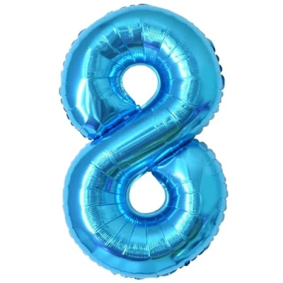 Afbeelding van Verjaardagsballonnen 8 jaar, blauw, 101 cm, cijfer ballon, verjaardagsdecoratie, vliegen, met helium