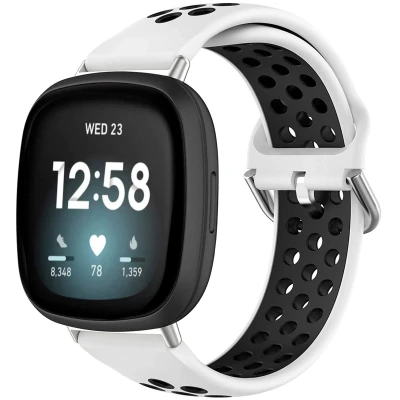 Afbeelding van Siliconen sport bandje voor de Fitbit Versa 4 / 3 Sense (2) Wit/Zwart iMoshion En TPU (zacht)