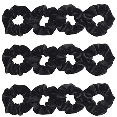 Afbeelding van Belle Vous Zwarte Velours Haar Scrunchies (12 pak) Zachte Bobble Banden Voor Dames van Alle Types; Recht, Golvend, Gekruld, Lang, Kort, Dik en Fijn Elastische Scrunchie Band