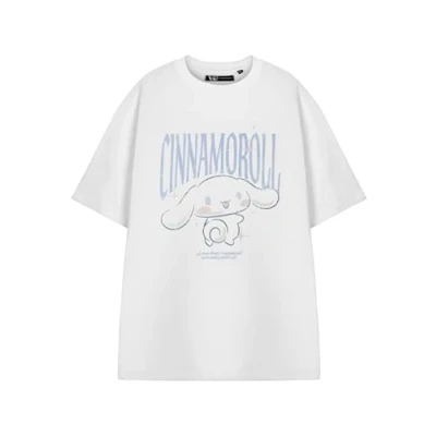 Afbeelding van Hello Kitty &amp; Friends dames T shirt met korte mouwen, My Melody, Kuromi, Cinnamoroll grafisch voor Sanrio Character Print Top, Kaneelbloem., M
